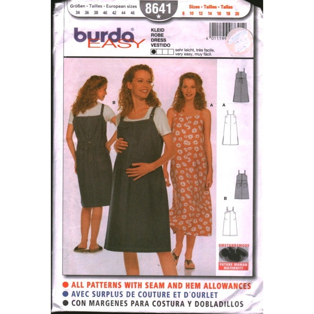 Burda Easy 8641 Maternity Dress Pinafore Sewing Pattern Size 8-20 Uncut 8641